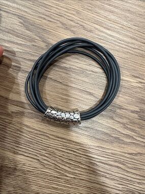 Black Multi-Strand Rubber Cord Bracelet with Silver Accent